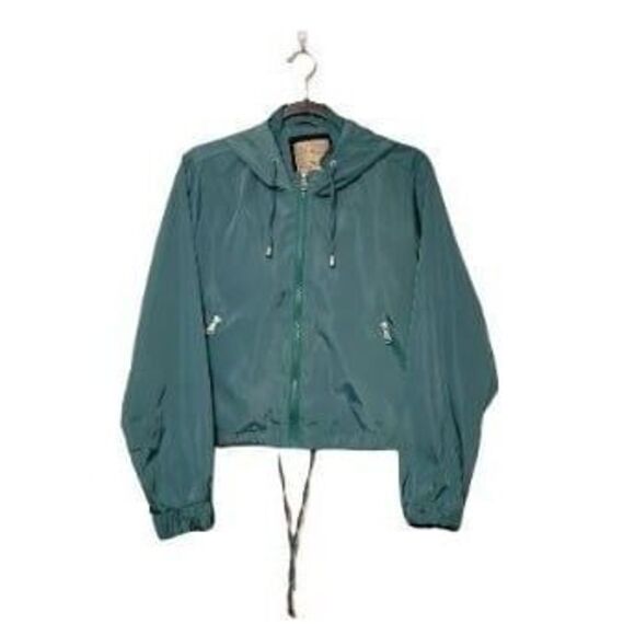 Ci Sono Womens Jacket Green L Cropped Hooded Windbreaker Full Zip - Picture 6 of 6